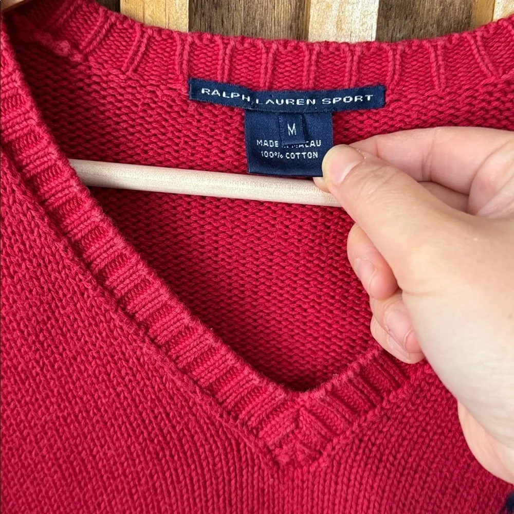 Vintage Polo Ralph Lauren Sport V neck Chunky Knit Pullover Sweater. M Unisex